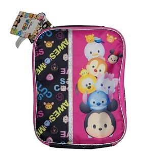 Disney Tsum Tsum Lunch Box Bag Insulated Black Pink Glitter Minnie Mouse Stitch
